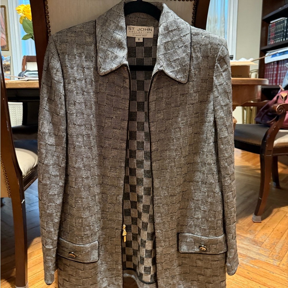 St. John Gray Checkered Coat